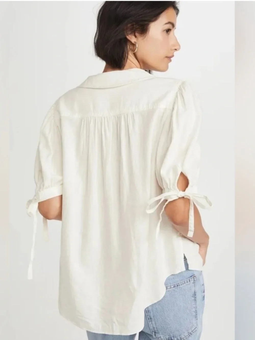 Free People Safari Babe Linen Blend Tie Puff Sleeve Top In Angel Food Small